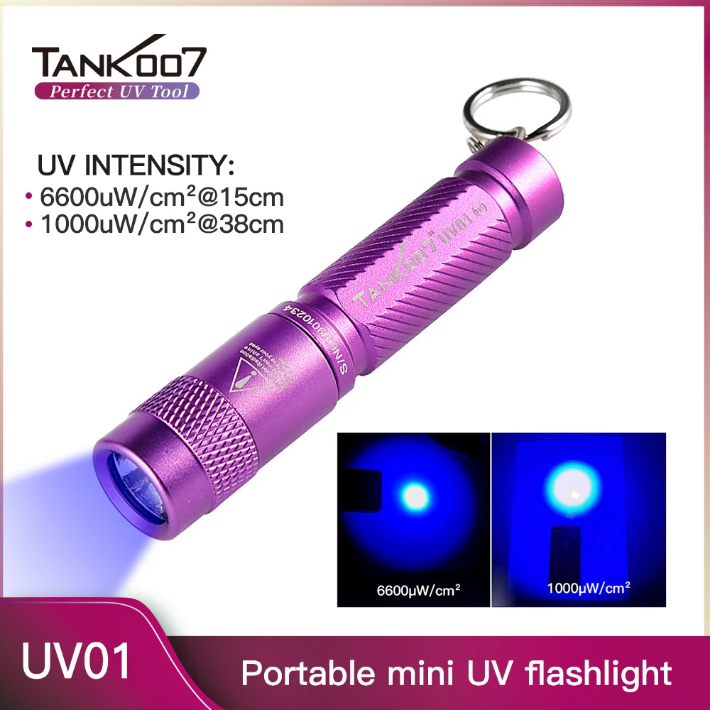 

TANK007 UV01 Portable EDC 365nm LED UV Flashlight Mini Keychain 1W AAA Battery Blacklight Torch Waterproof Ultraviolet Lamp