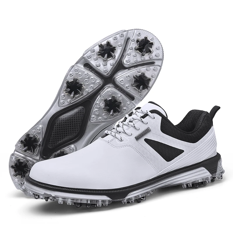 

Men Leather Golf Shoes Waterproof Golf Training Sneakers Non-slip Spikes Golf Sneakers Quick Lacing Golf Athletic Shoe Beginners