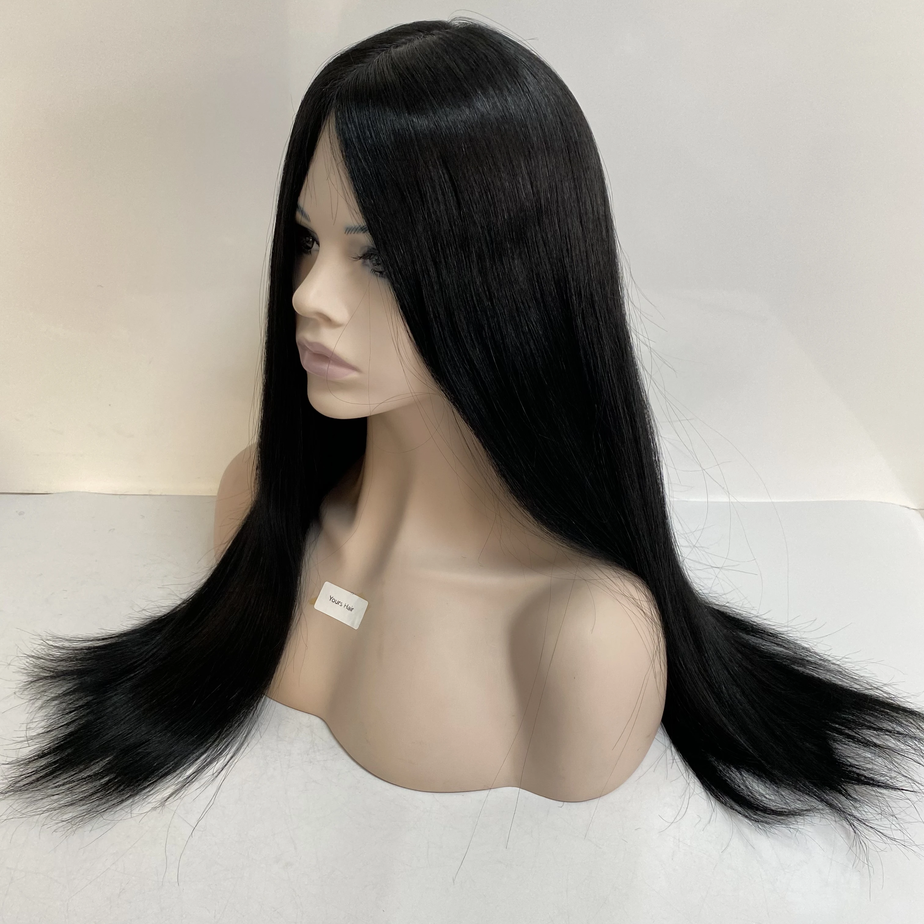 

Mongolian Virgin Human Hair Silky Straight Jet Black Color 1# Jewish Wig for White Woman