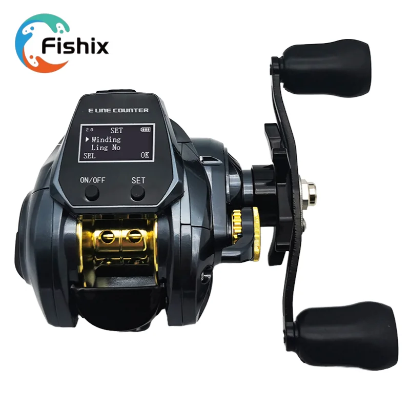 

FISHIX Electric Fishing Reels with Blanace Rocker Arm Metal Spool Digital Casting Reel Fishing Alarm Waring Strong Brake