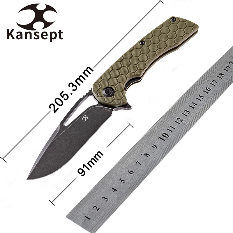 

Складной нож kanseven Kryo T1001A6, черный складной клинок D2 с титановым покрытием, цвет зеленый, рукоятка G10, для повседневного использования