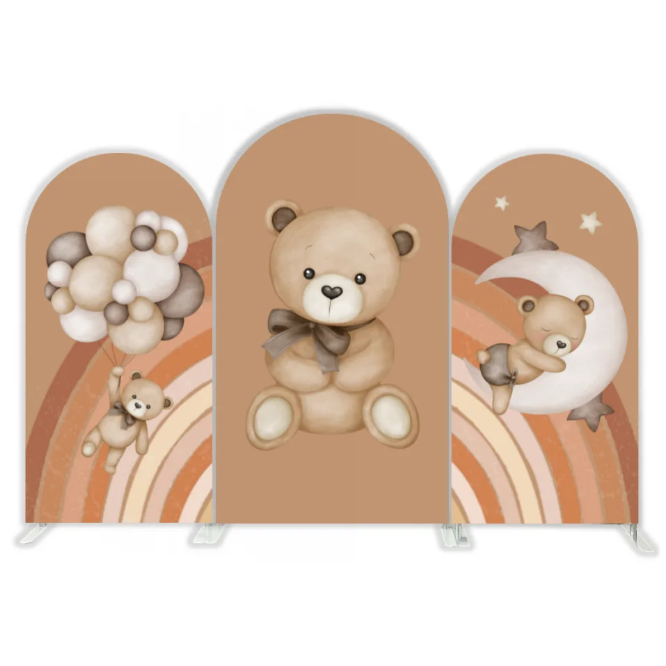 

Brown Teddy Bear Baby Shower Outdoor Background Arch Cover Beige Theme Boys Girls Birthday Party Decoration Arch Backdrop Cover