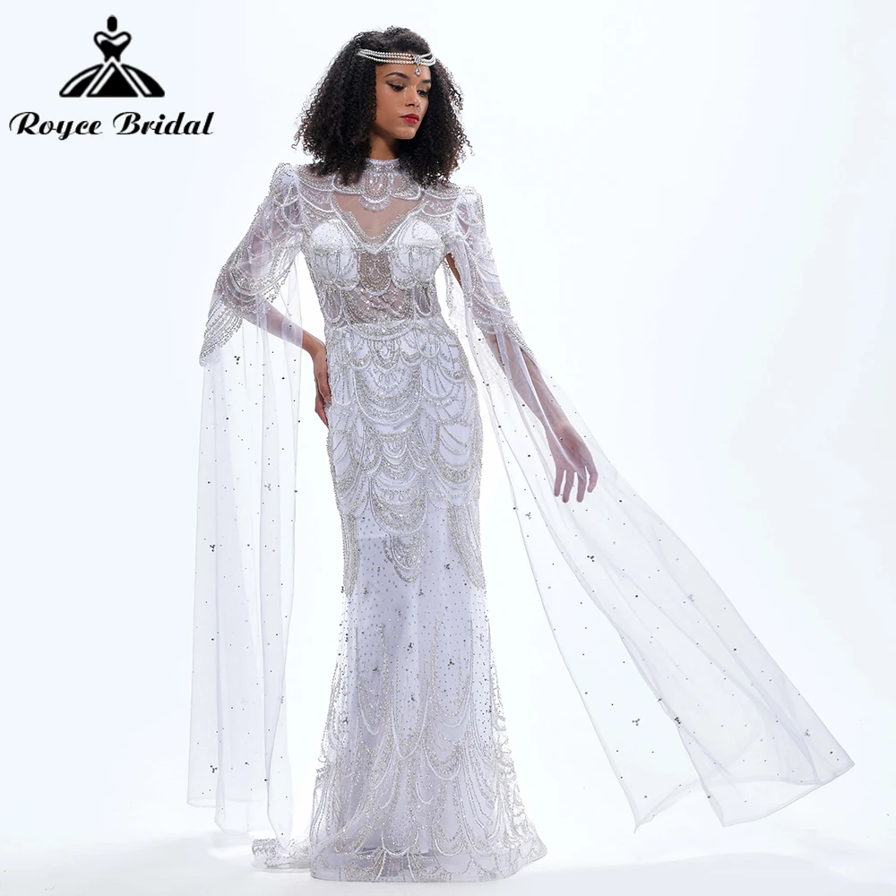 

Roycebridal Luxury High Neck Long Sleeves Beading Mermaid Evening Prom Dress For Women vestidos para mujer elegantes y bonitos