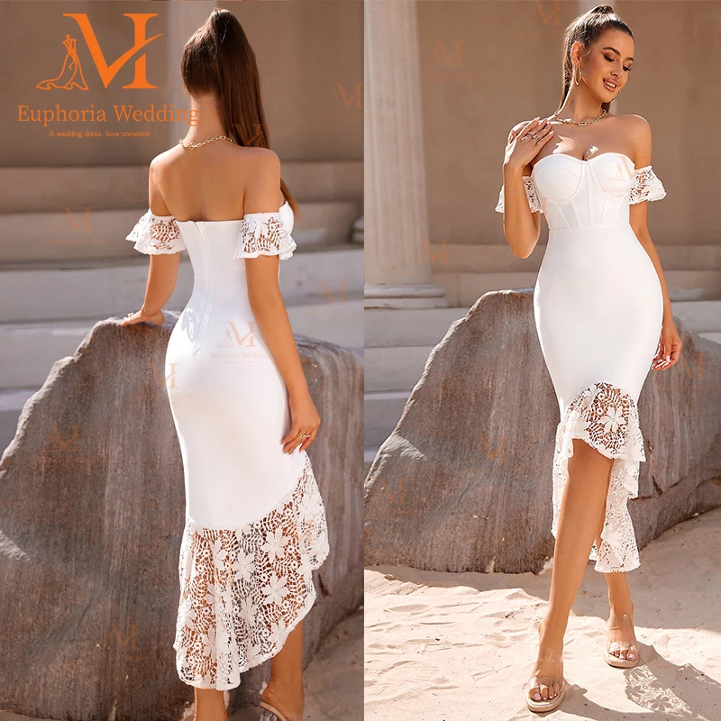 

Wedding Dress Vestidos De Novia For Woman Robe Mariee Casamento 2023 Boda Civil Mariage Sheath Short Skirt Off the Shoulder Boho