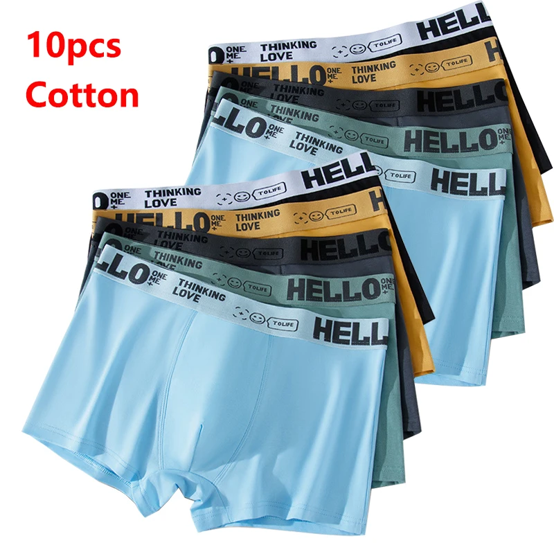 

Cotton Men’s Underwear 10Pcs/lot Boxers Short Men Panties Male Large Size 5XL Boy Comfortable Solid Underpants Fungi-Proofing