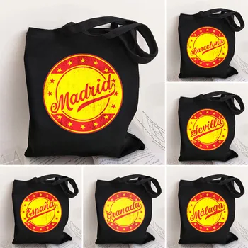 A Sua Escapadinha Espanhola Perfeita: A Bolsa de Ombro Madrid Barcelona 9 Spain Travel Shoulder Bag Madrid Barcelona Valencia City Malaga Round Seal Tote Bags Women Shopping Bag Reusable ECO Handbags