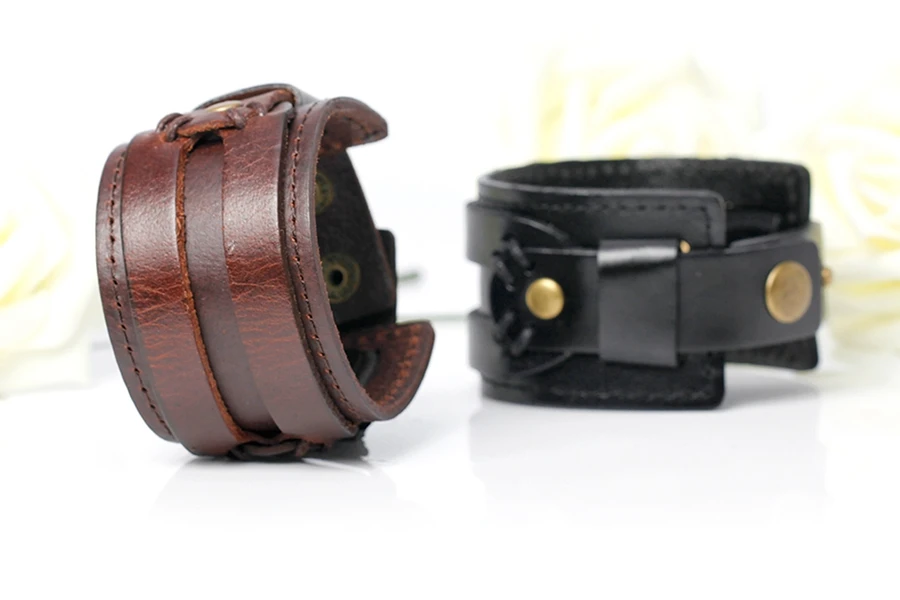Tyo fecho duplo preto & marrom cor pulseira de couro do plutônio 18-20cm tamanho cinto pulseiras para festa de aniversário presente atacado Tyo fecho duplo preto & marrom cor pulseira de couro do plutônio 18-20cm tamanho cinto pulseiras para festa de aniversário presente atacado