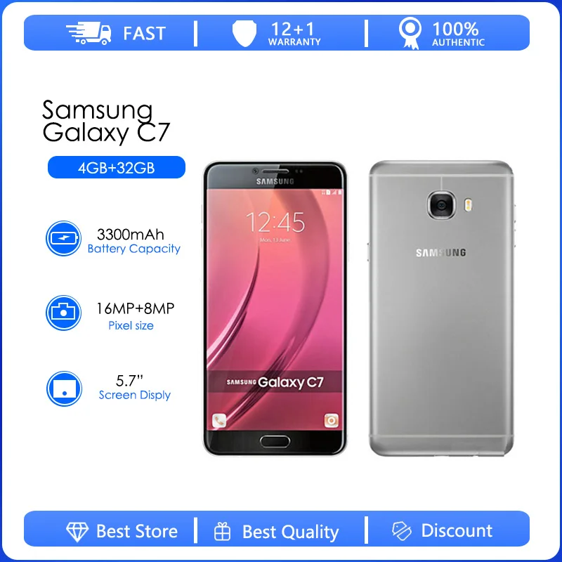 

Samsung Galaxy C7 C7000 Refurbished-Original Unlocked Android 3300 mAh Dual SIM Wi-Fi 16MP 5.7' 32GB 4GB RAM Free Shipping