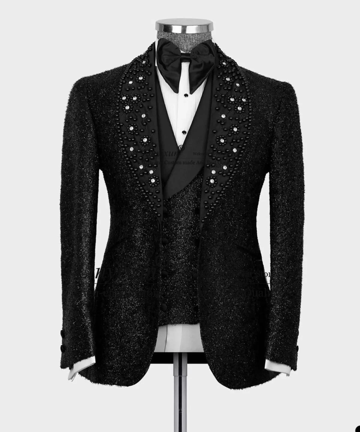 

Glitter Sequins Wedding Suits For Men Luxury Beads Lapel Groom Tuxedos 2 Pieces Set Birthday Party Blazers Slim Costume Homme