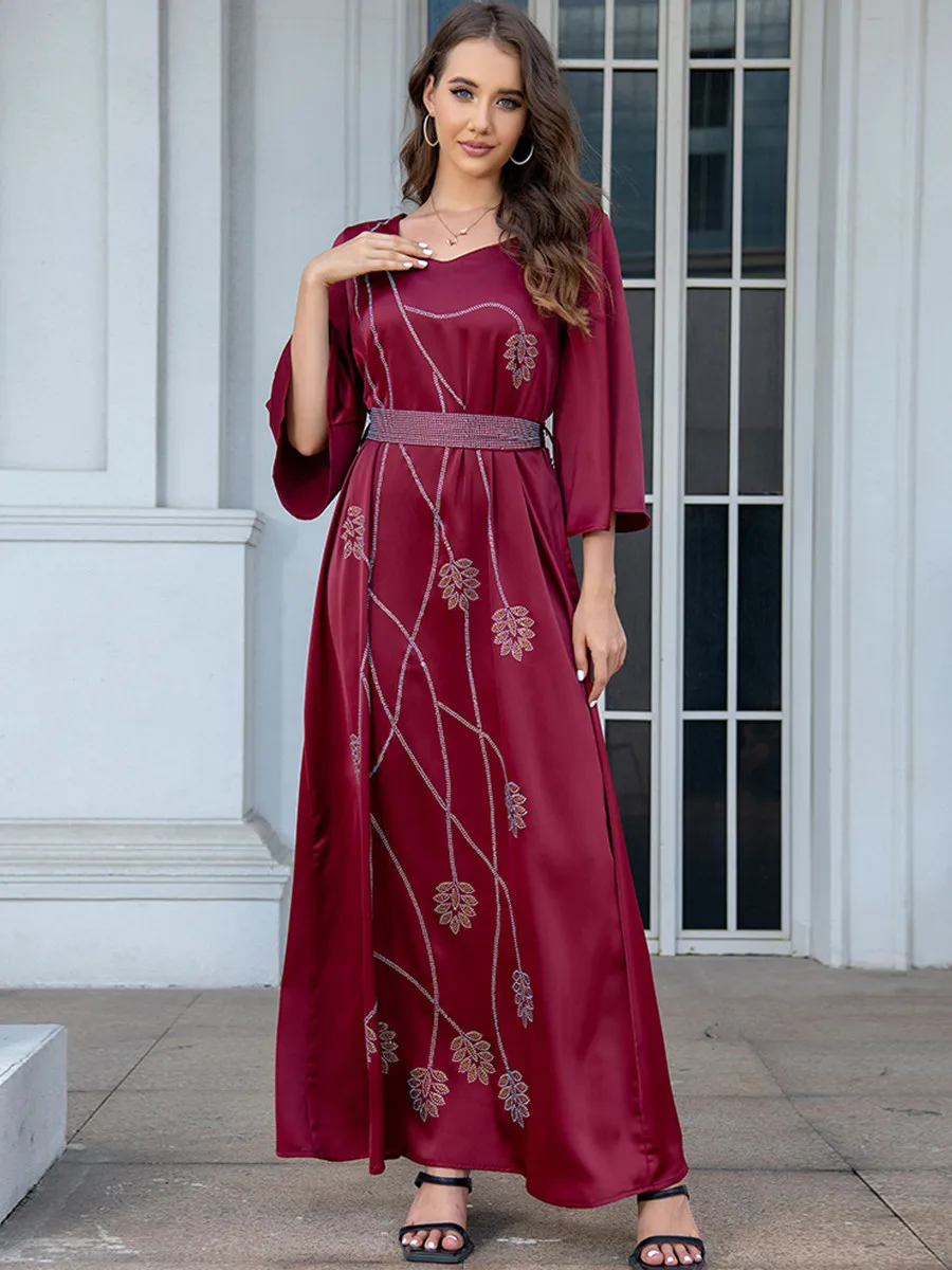 

Muslim Arabian Women Dubai Abaya Long Dress Robes Longues Femmes Middle East kaftan Fashion Hot Diamond Chiffon Maxi Dresses