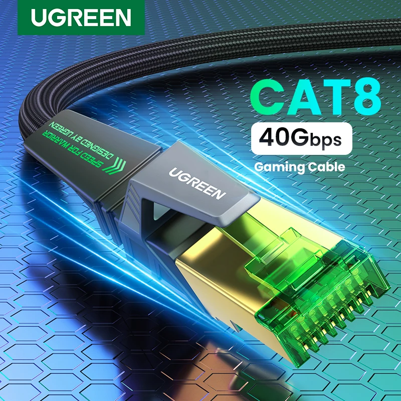 

UGREEN CAT8 Ethernet Game Cable 40Gbps 2000MHz CAT 8 Networking Cotton Braided Internet Lan Cord for PC Laptops PS 4 Router RJ45