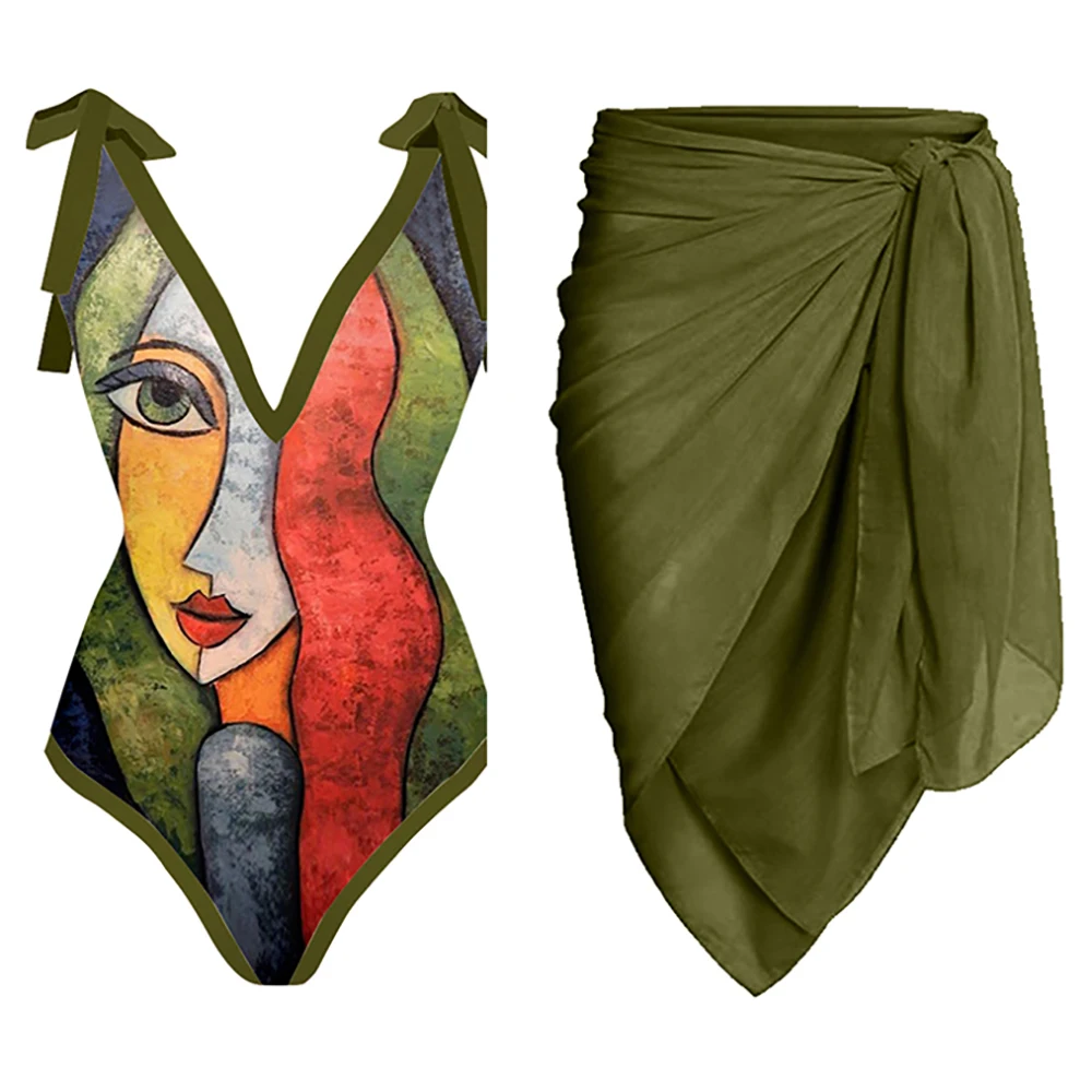 Bikini 2022 Beach Outfits for Women Fashion Green One-piece Swimsuit with Skirt Deep-v Beachwear Sexy Lace Up Swimwear Backless
Bikini 2022 Beach Outfits for Women Fashion Green One-piece Swimsuit with Skirt Deep-v Beachwear Sexy Lace Up Swimwear Backless