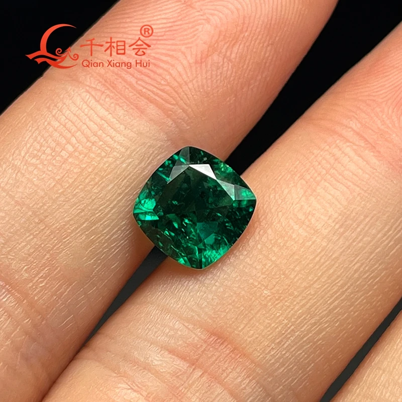 

5mm to 13mm green cushion shape Created Hydrothermal Muzo Emerald including minor cracks and inclusions loose gemstone