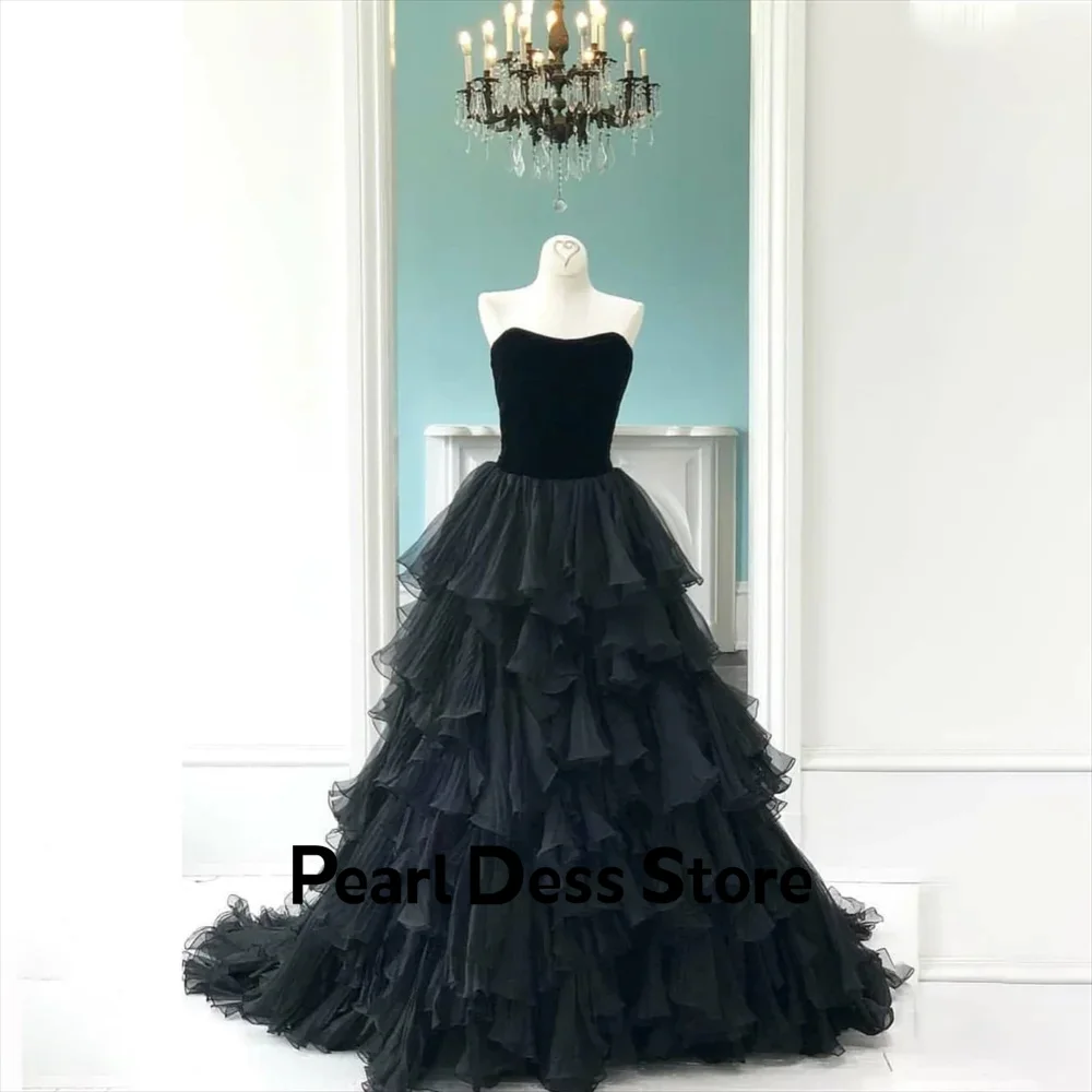 

Черное прозрачное длинное платье для особых случаев многослойное элегантное вечернее платье Индивидуальный размер
