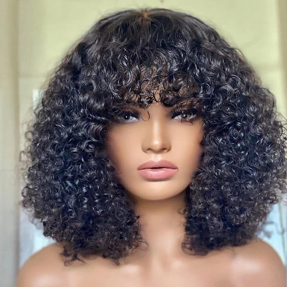 

Curly Short Bob Cut Human Hair Wigs With Bangs Bob Wig Kinky Curly Wigs Human Hair Bob With Bang For Women Full Machine Made Wig