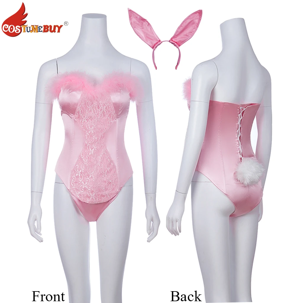 

Legally Blonde Movie Elle Woods Bunny Girl Cosplay Pink Rabbit Skirt Outfit Sexy Bodysuit with Headdress Christmas Costume