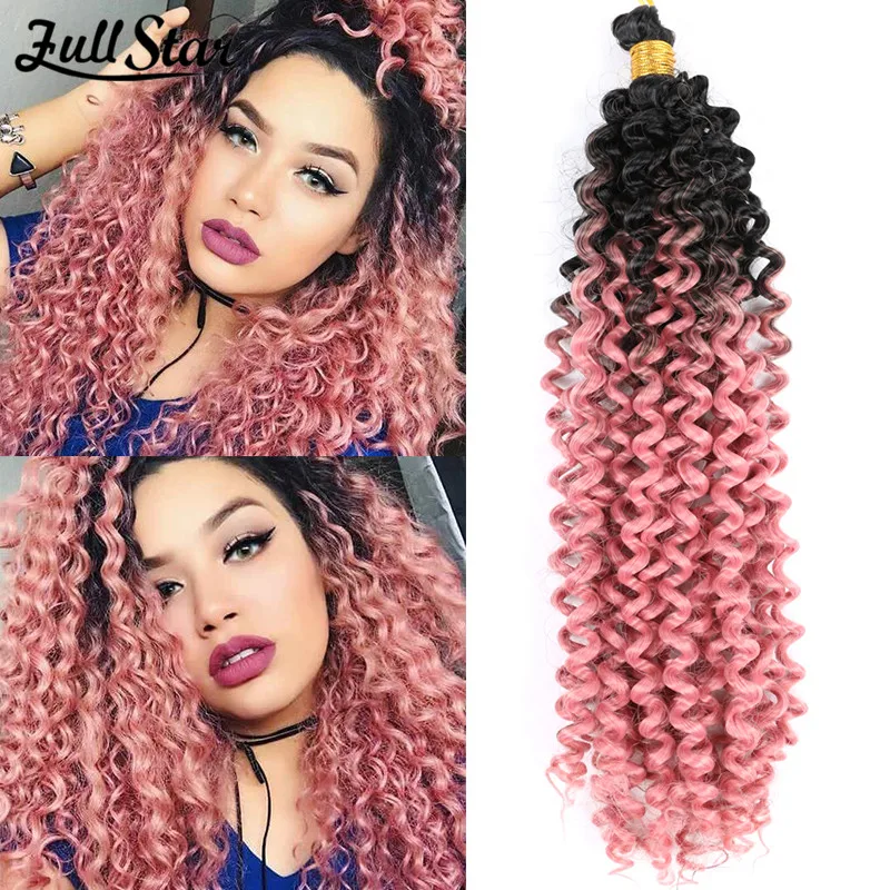 

Full Star Long Water Wave Bundles For Women 14'' Ombre Synthetic Spring Crochet Braids Black Blonde Pink Twist Crochet Hair