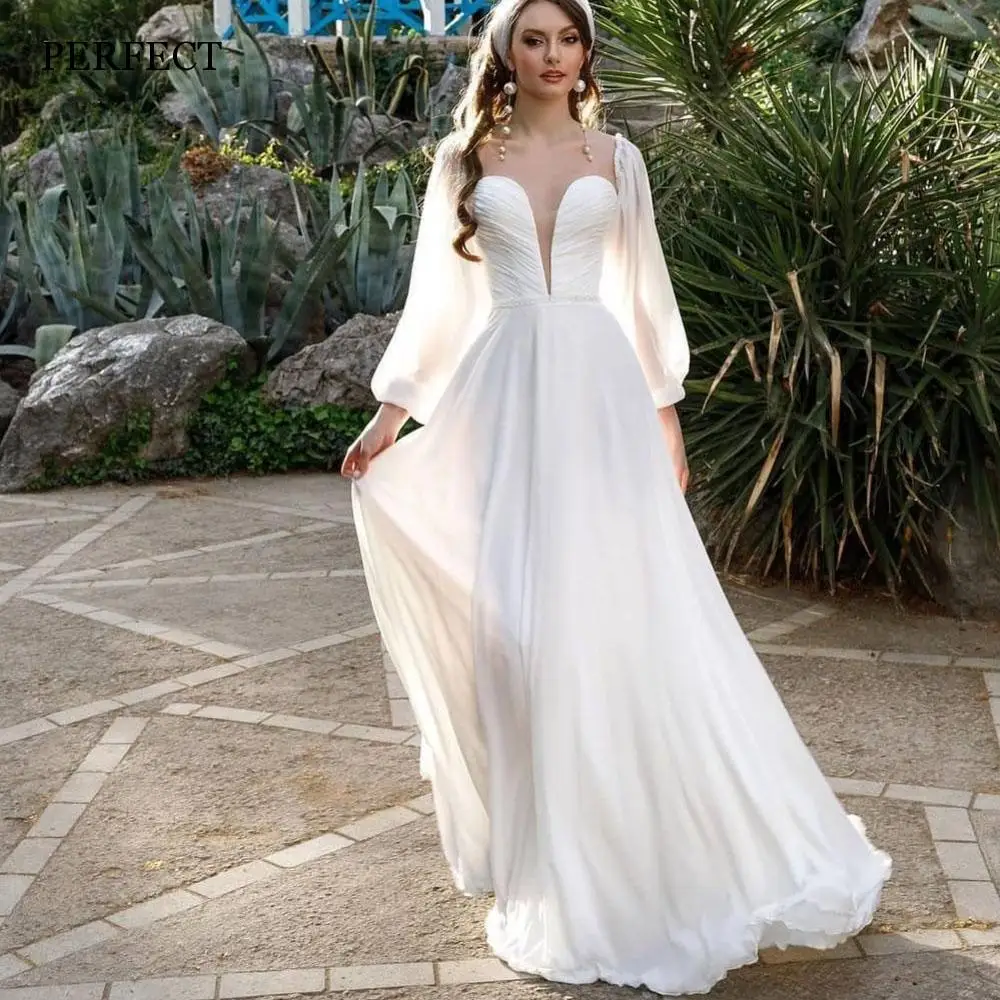 PERFECT Charming Sweetheart A-Line Wedding Dresses Long Sleeves Backless Chiffon Bridal Gowns Custom Made Vestidos De Novia
PERFECT Charming Sweetheart A-Line Wedding Dresses Long Sleeves Backless Chiffon Bridal Gowns Custom Made Vestidos De Novia