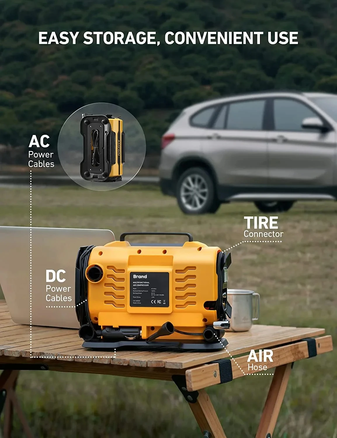 Compresor de aire portátil AC/DC 110V-230V coche