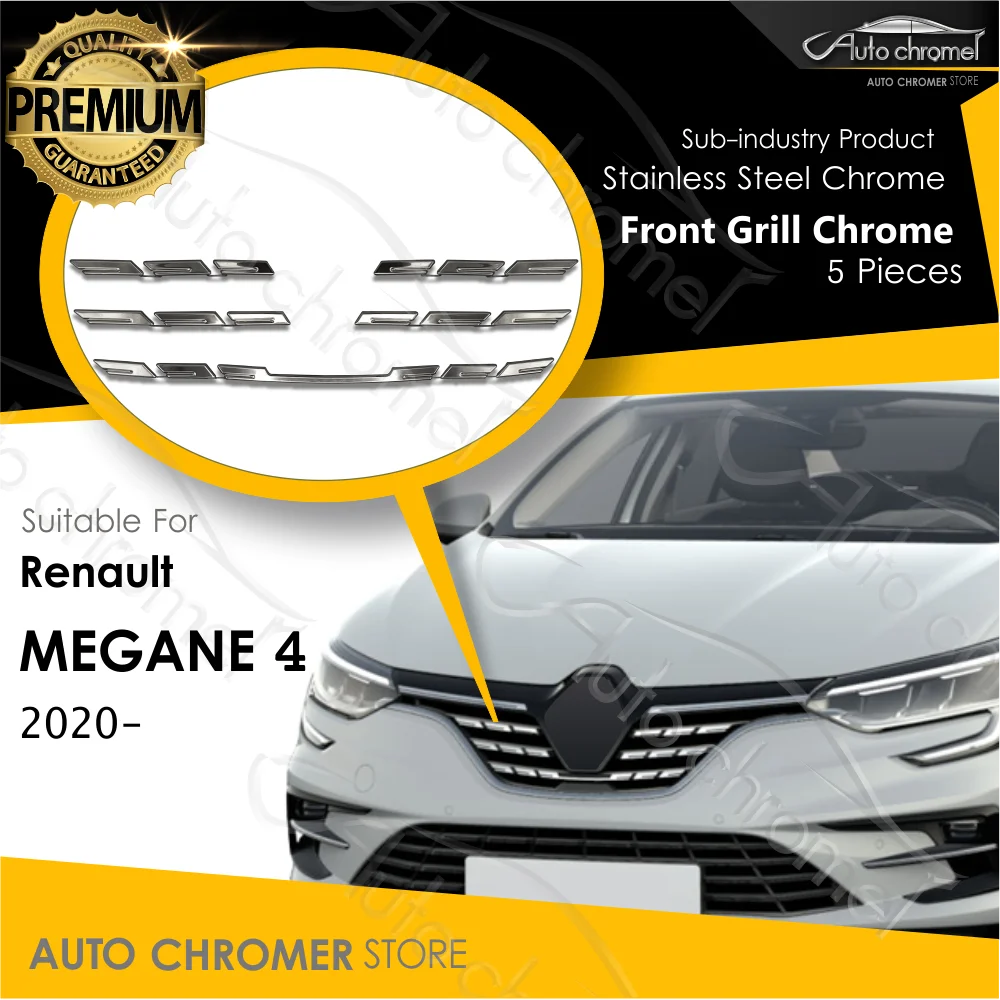 

For Megane IV 2020 Front Grill Premium Quality Chrome Renault Car External Accessories Sport Tuning 5 Pieces Zen Intense Joy