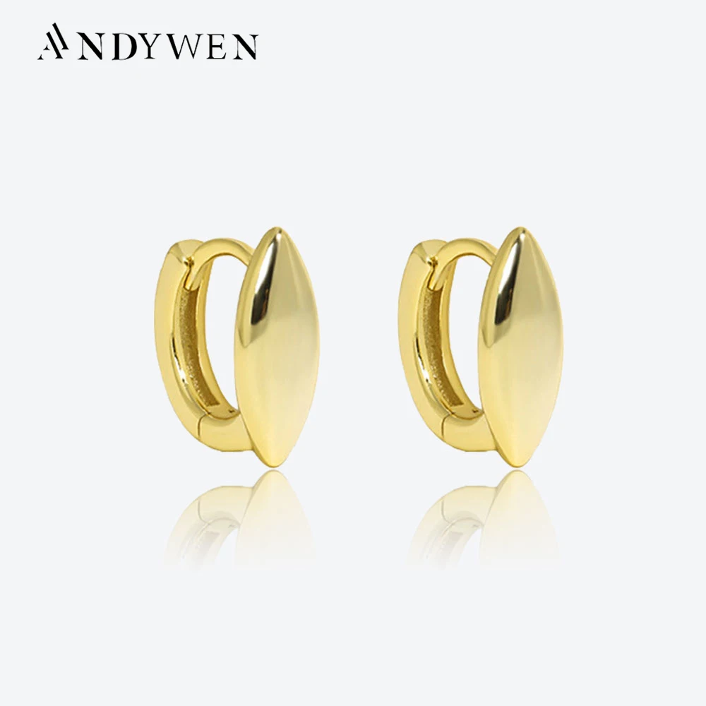 

ANDYWEN 925 Sterling Silver Oval Marquise Hoops Clips Pendientes Women Luxury Circle Round Huggies Plain Fine Jewelry