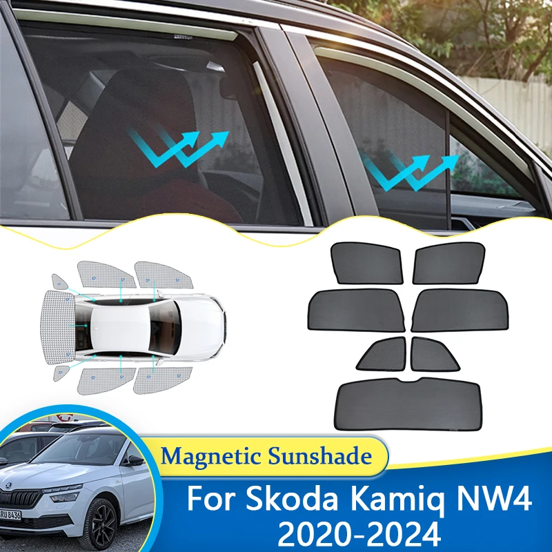 

For Skoda Kamiq NW4 2020 2021 2022 2023 2024 Magnetic Sunshade Sun Mesh Shades Shield Front Rear Windshield Window Visor Cover