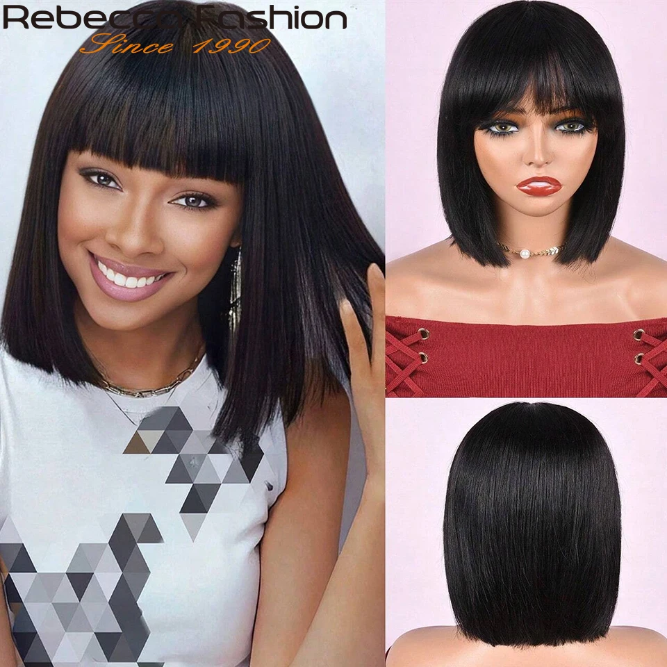 Brazilian Human Hair Wig with Bangs Remy Straight Bob Wigs Full Machine Made Wig for Women 8-12 Inches Glueless Human Hair Wigs
Brazilian Human Hair Wig with Bangs Remy Straight Bob Wigs Full Machine Made Wig for Women 8-12 Inches Glueless Human Hair Wigs