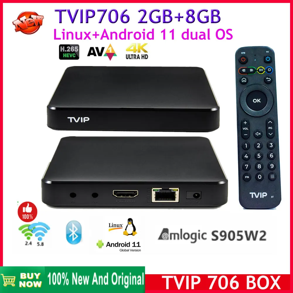 

2023 Best TVIP Box tvip706 4K Ultra HD Linux +Android 11.0 OS 2GB 8GB 2.4/5G WiFi BT Nordic One tv box hot in Sweden Norway DK