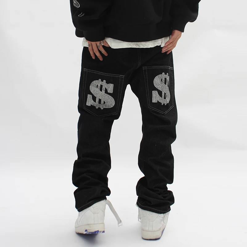 Back Dollar Print Bronzing Straight Jeans for Men Fashion Y2K Harajuku Streetwear Retro Casual Denim Trouser Baggy Pants Black 
Back Dollar Print Bronzing Straight Jeans for Men Fashion Y2K Harajuku Streetwear Retro Casual Denim Trouser Baggy Pants Black