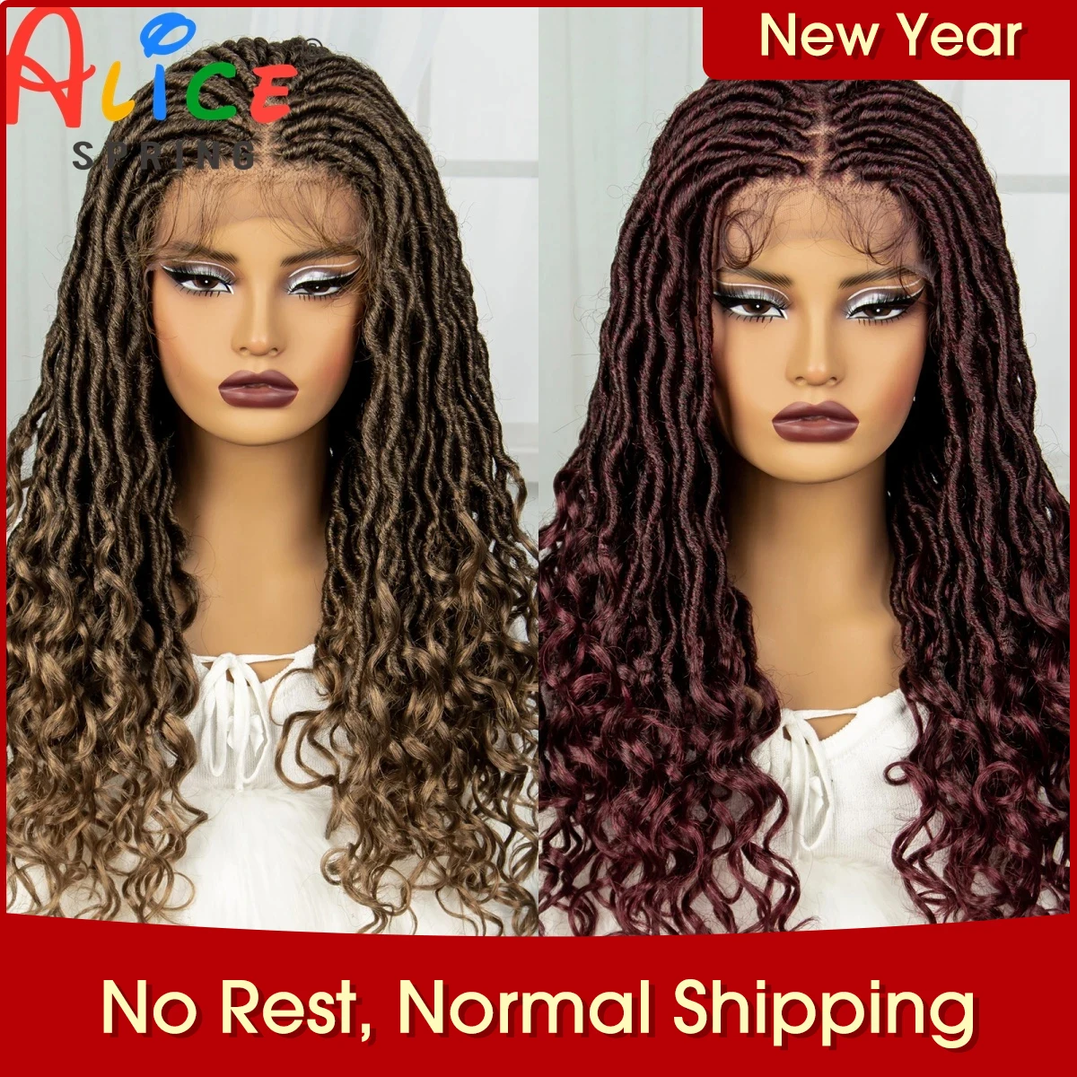 

Synthetic Lace Front Braided Wigs Faux Locs Knotless Box Braids Wigs with Curly Ends for Black Women Lace Frontal Braided Wigs