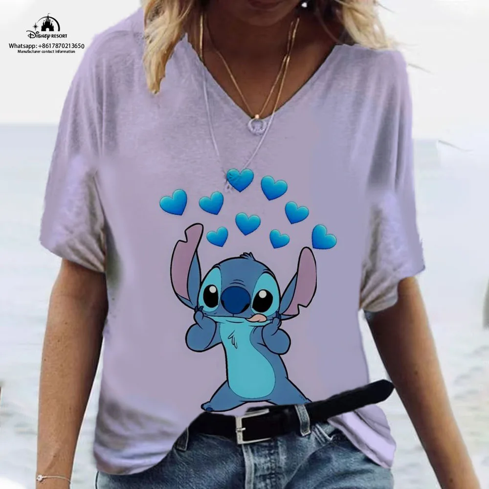3D Disney Stitch Printing Women's T-Shirt Short Sleeve Loose Summer T-Shirt Loose Casual Basic Tops Women's V Neck Street Tee
3D Disney Stitch Printing Women's T-Shirt Short Sleeve Loose Summer T-Shirt Loose Casual Basic Tops Women's V Neck Street Tee