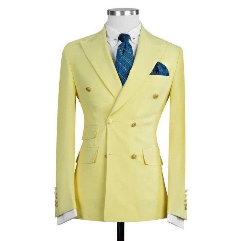 

3D Cut Style Men Suits 2 Piece Boutique Wedding Wear Slim Fit Premium Yellow Match Pant Blazer Set Prom Party Terno Groom Suits