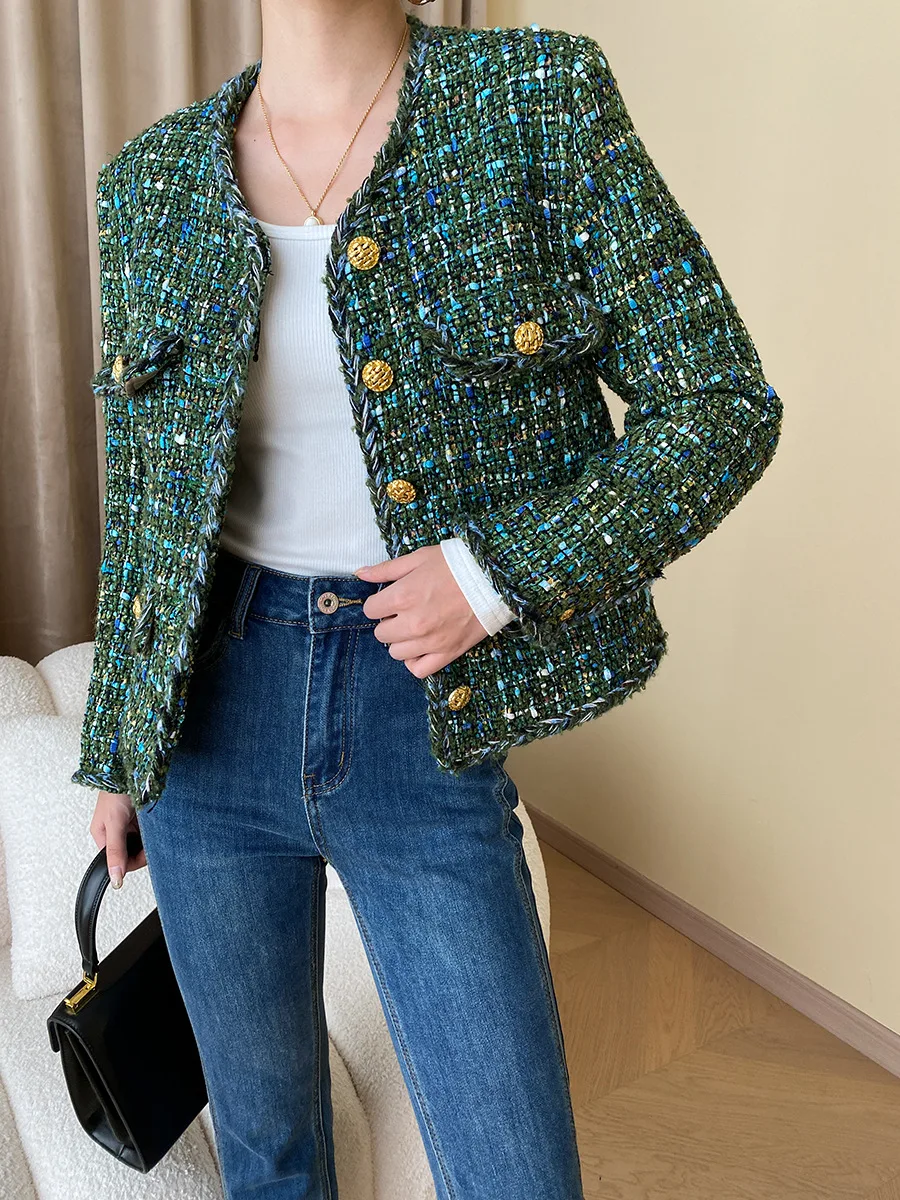 Women's Green Hand Woven Tweed Fragrant Autumn Winter French Coat Female Woolen Jackets
Women's Green Hand Woven Tweed Fragrant Autumn Winter French Coat Female Woolen Jackets