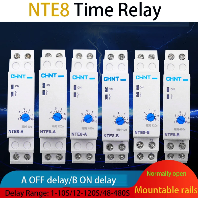 

1 PCS NTE8 Time Relay NTE8 A Disconnection Delay/B Power-on Delay Rail Type /Control Delay 1S-10S/12S-120S/48S-480S 220V 24V