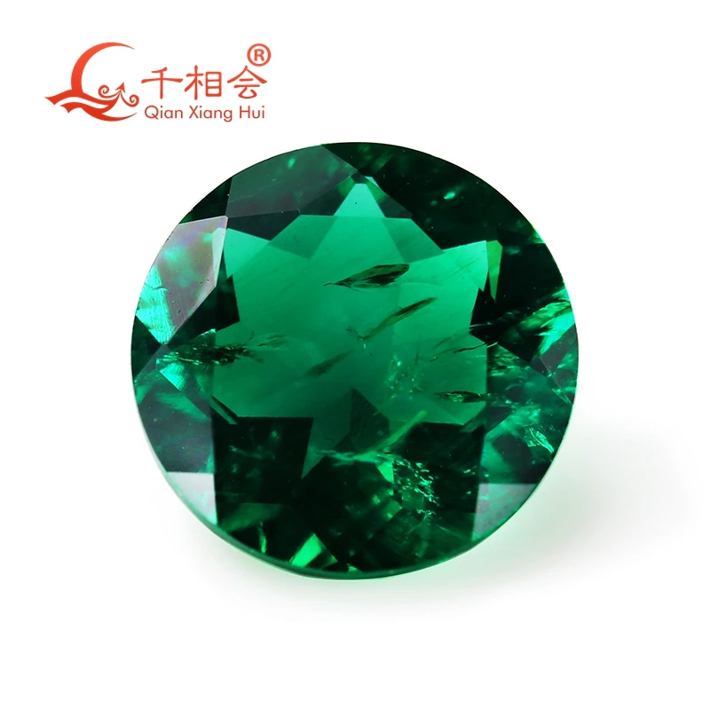 

5-10mm Dark green color round shape Created Hydrothermal Muzo Emerald including minor cracks and inclusions loose gemstone