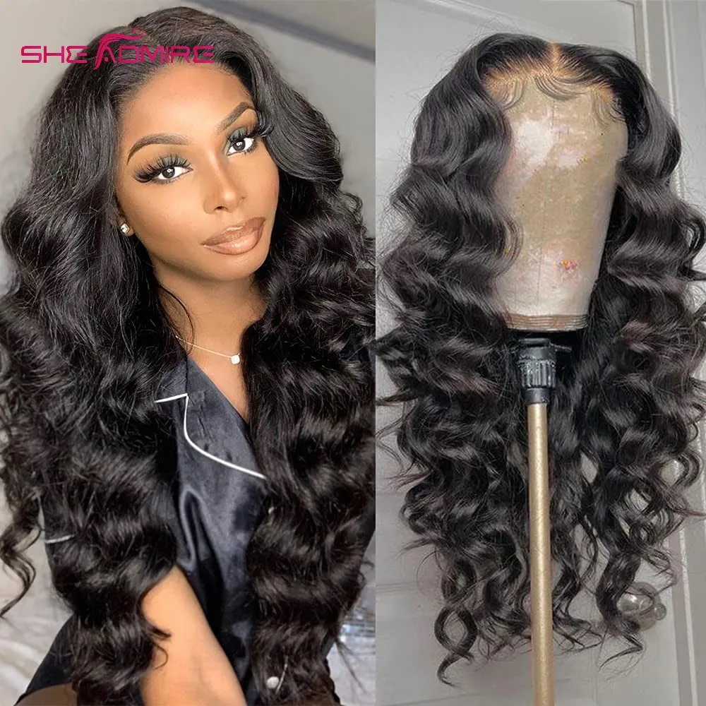 

T-Part Loose Wave 13x4x1 Lace Front Wig for Black Women 28 Inch Natural Color Glueless Pre Plucked with Baby Hair She Admire