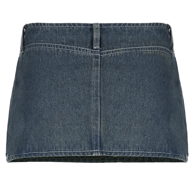 Generic Xingqing Y2k Dark Academia Aesthetic Low Waist Denim Skirt Star