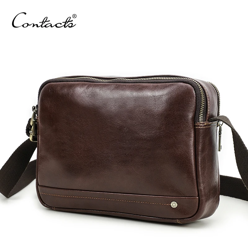 

CONTACT'S Men Small Crossbody Bag Genuine Leather Shoulder Satchels Bag Luxury Handbag Designer Male Messenger Travel Bags