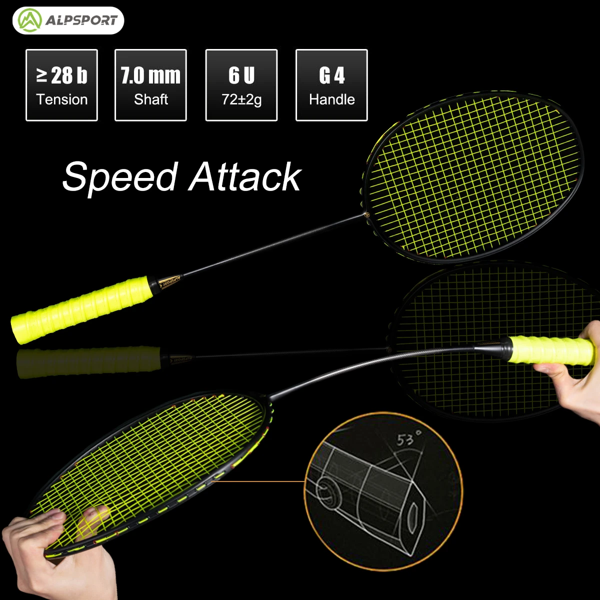 

Alpsport XHP 6U Badminton Racket 90g max 32 lbs T800 Carbon Fiber Racket Includes strings and handle