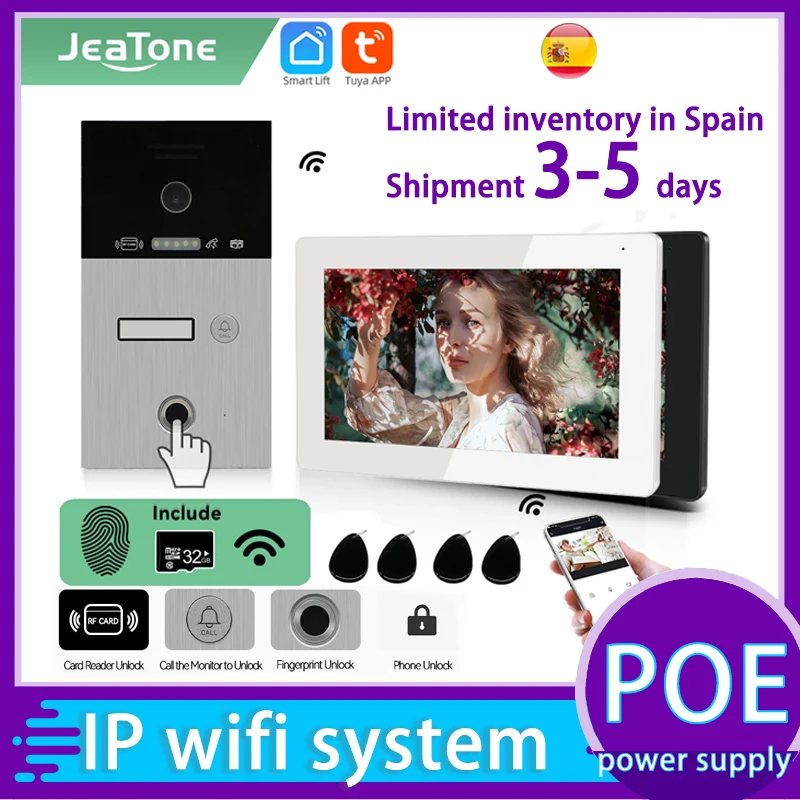 

Jeatone TUYA 7 WIFI IP POE Video Intercom for home/house/Apartments 1F/2F/3F security protection Doorbell Fingerprint RFIC coder