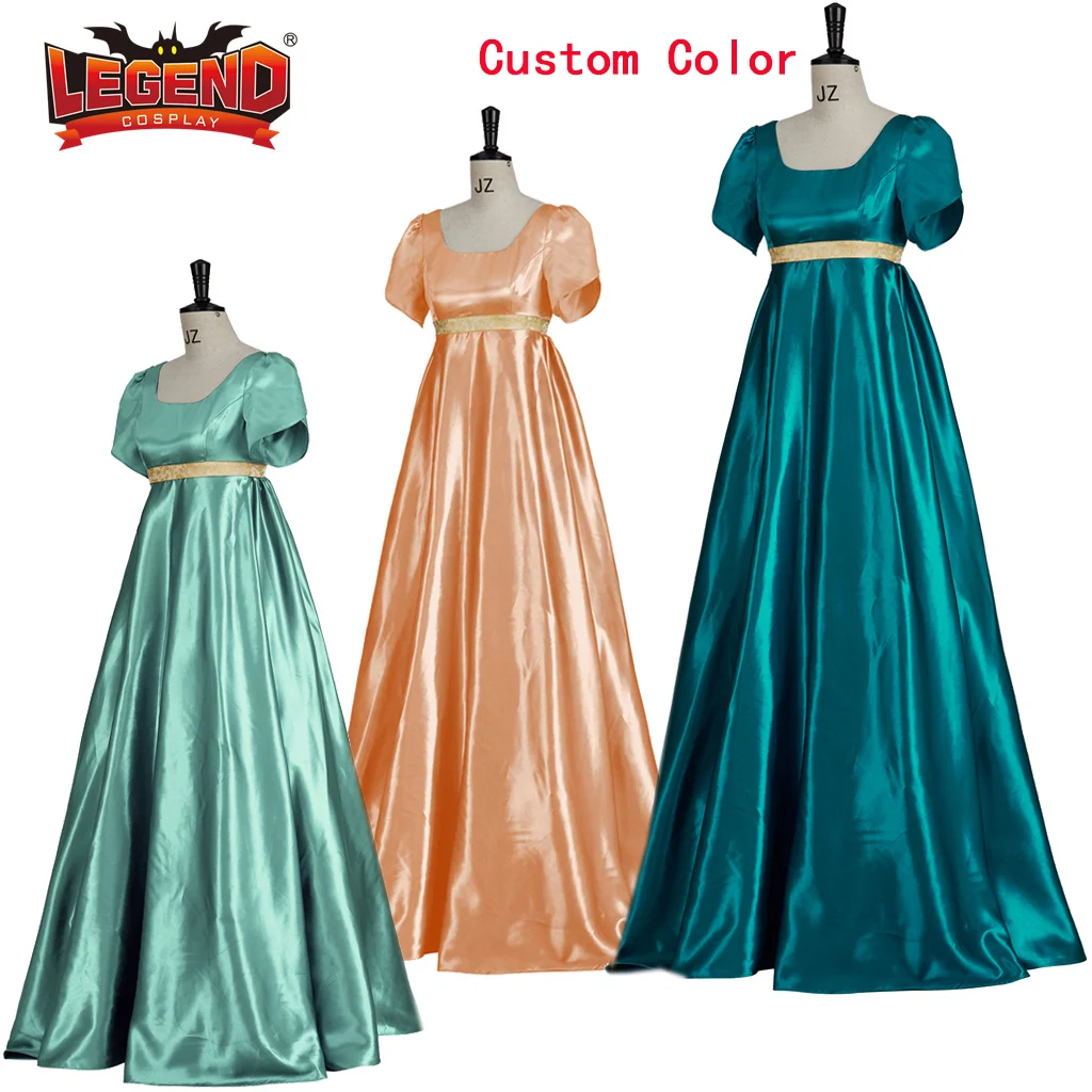 

Regency Bridgerton Dress Blue Satin Vintage Victorian 1800 Ball Gown High Waistline Jane Austen Costume Cosplay Dress for Women