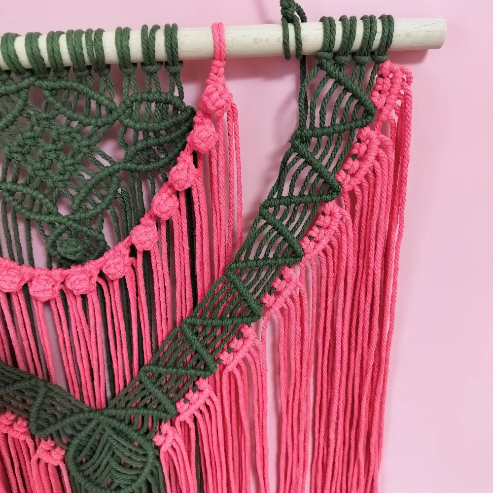 Colorful Macrame Nursery Wall Tapestry - Olive Green & Watermelon Red 6 A79f3229e1aac456a9e63ea95055a5fedT
