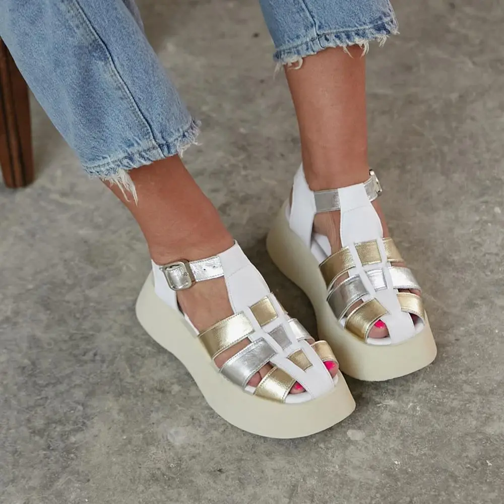 Olimpus Inner Pad Soft Genuine Leather Outer Genuine Leather Striped Thick Platform Flat Sole Sandals Black White Silver Gold Su
Olimpus Inner Pad Soft Genuine Leather Outer Genuine Leather Striped Thick Platform Flat Sole Sandals Black White Silver Gold Su
