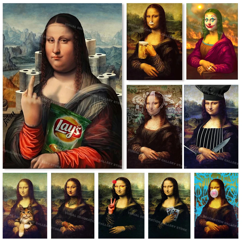 

Funny Mona Lisa Change Arts Poster Canvas Painting Picture Portrait Prints Wall Art Corridor Bar Living Room Home Decor Cuadros