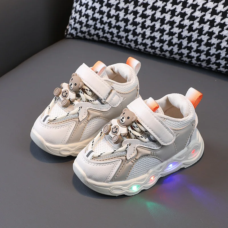 

1-6 years old 3 Light up children's shoes 2023 fall new boys' net shoes Girls' baby soft soled toddler shoes tide