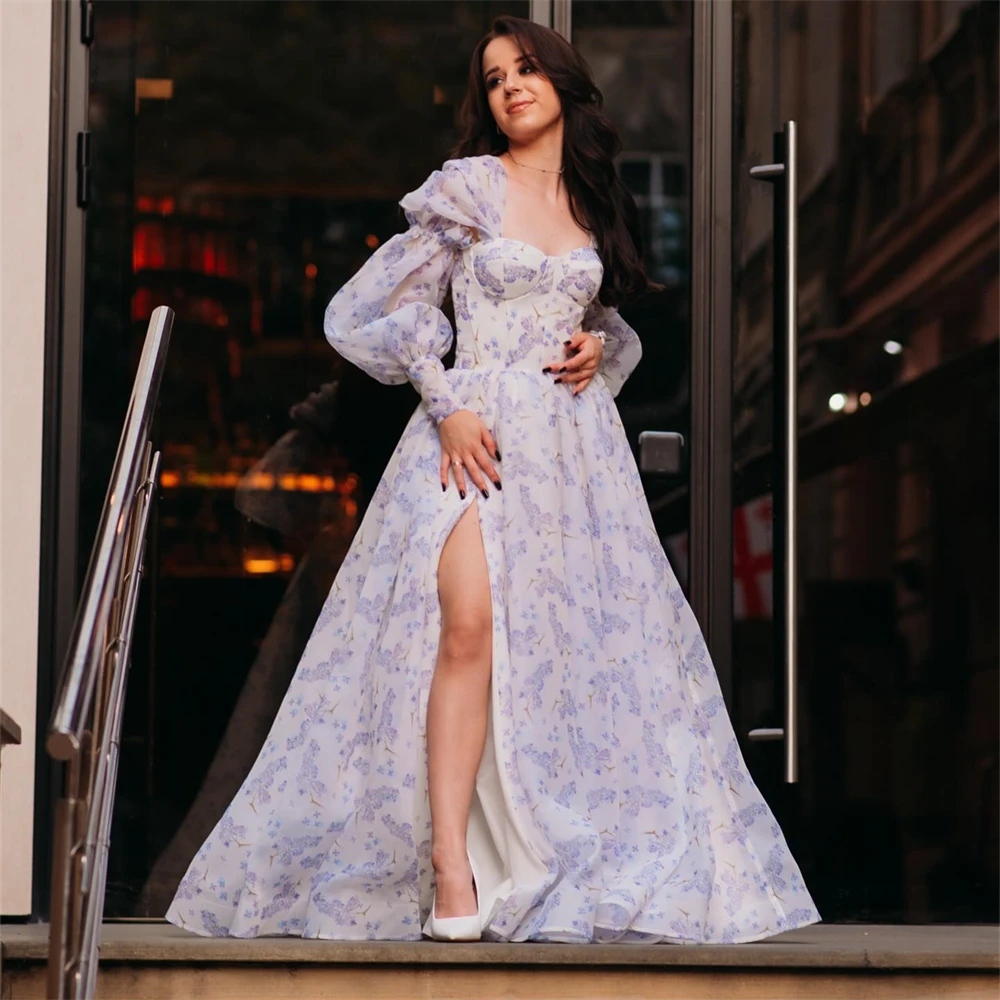 15900# Puffy Long Sleeves High Side Slit Floral Print Organza A-line Evening Dress Party Prom Gown For Women
15900# Puffy Long Sleeves High Side Slit Floral Print Organza A-line Evening Dress Party Prom Gown For Women