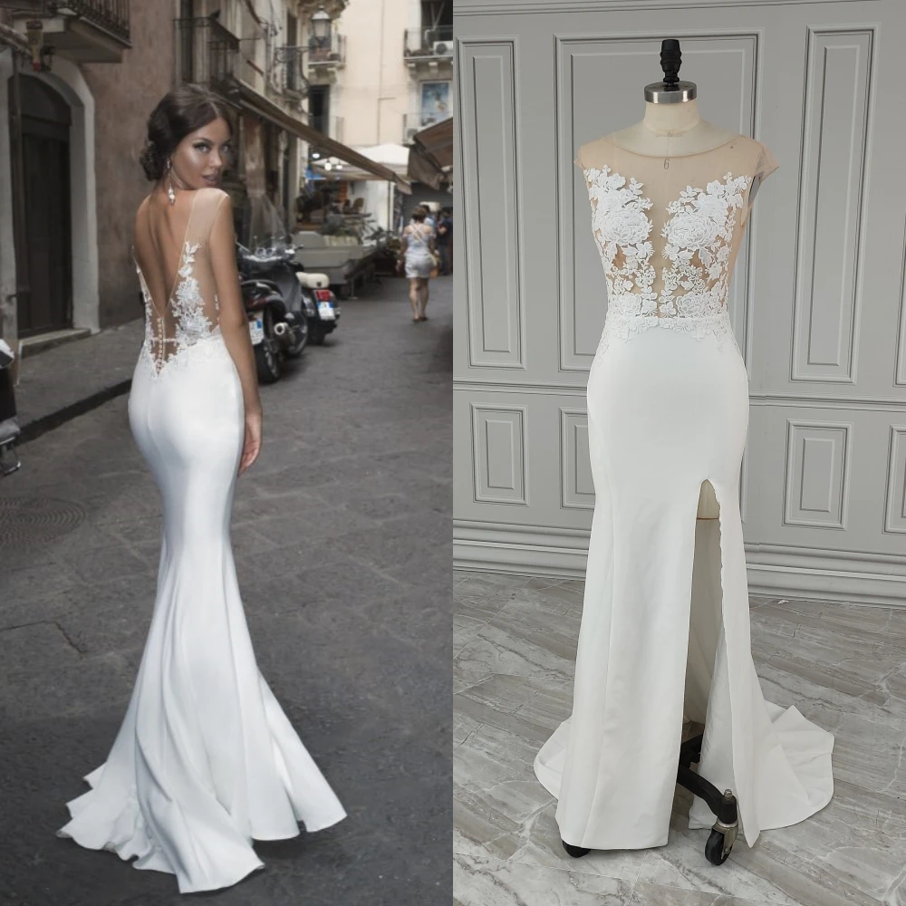 8687# Real Photos Boho Sleeveless Backless Mermaid Wedding Dress High Side Slit Sweep Train Appliques Lace Bride Gown For Women
8687# Real Photos Boho Sleeveless Backless Mermaid Wedding Dress High Side Slit Sweep Train Appliques Lace Bride Gown For Women