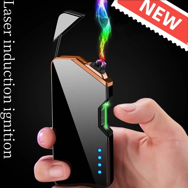 

New Laser Induction Dual Arc USB Charging Metal Personalized Creative Plasma Windproof Flameless Cigarette Lighter Gift