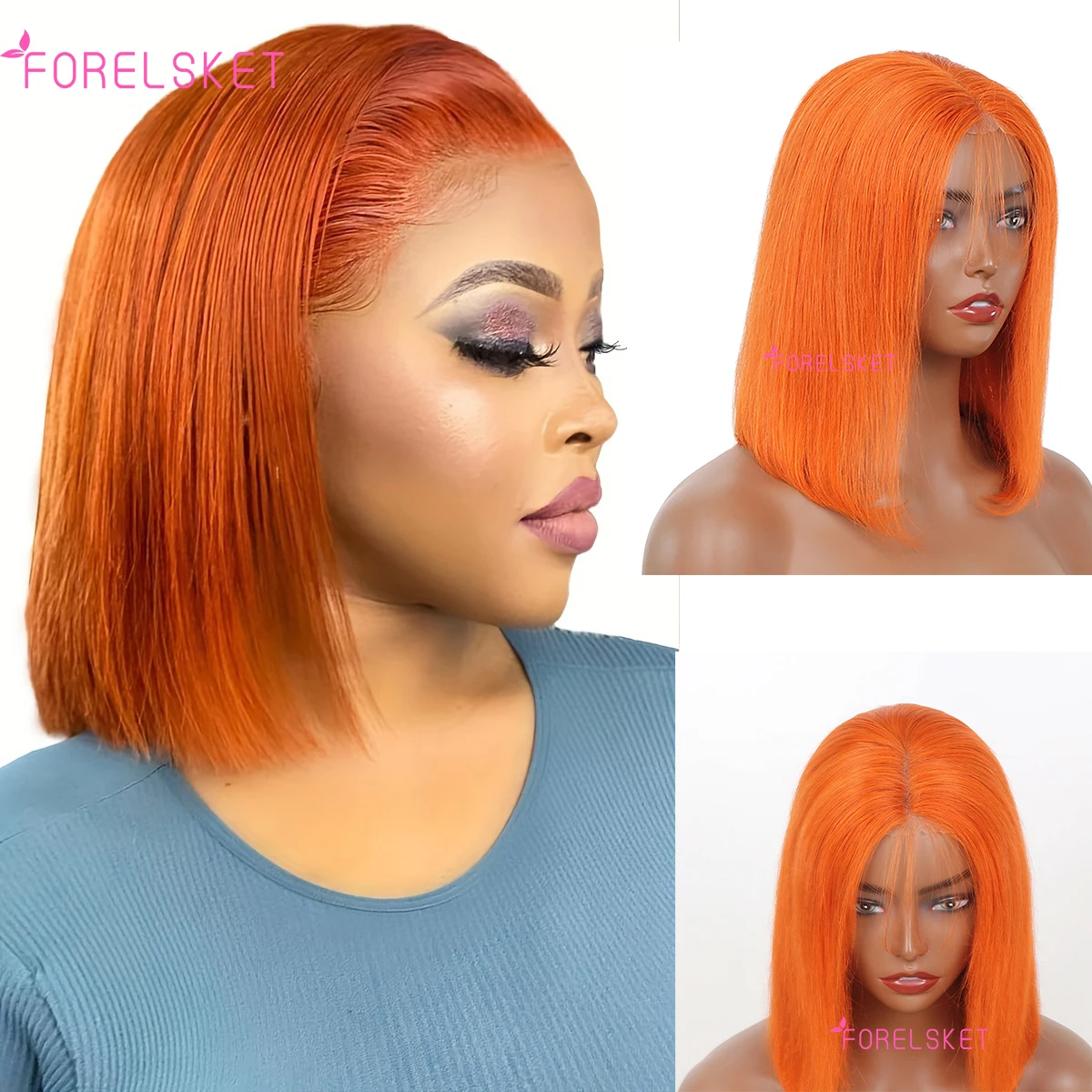 

FORELSKRT Wear And Go Glueless Human Hair Wig Bob HD Lace Straight Short Bob 6x4 Lace Frontal Pre Plucked Human Wigs Ready To Go