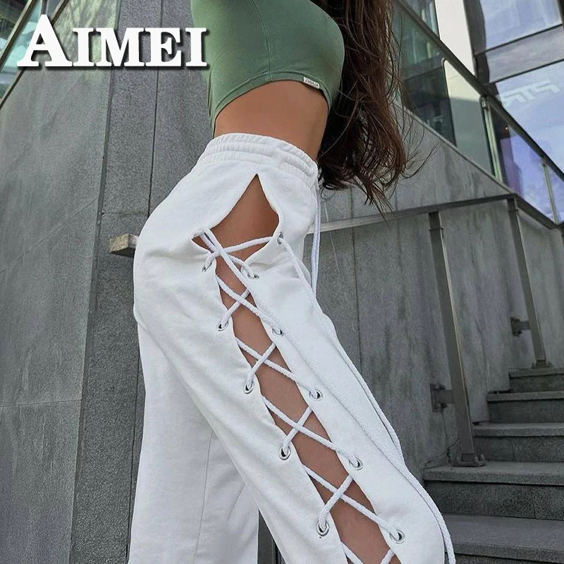 Side Lace Up Bandage Pants Women Y2K White Cross Hollow Out Straight Trousers High Street Sweatpant Sporting Leisure New Korean
Side Lace Up Bandage Pants Women Y2K White Cross Hollow Out Straight Trousers High Street Sweatpant Sporting Leisure New Korean